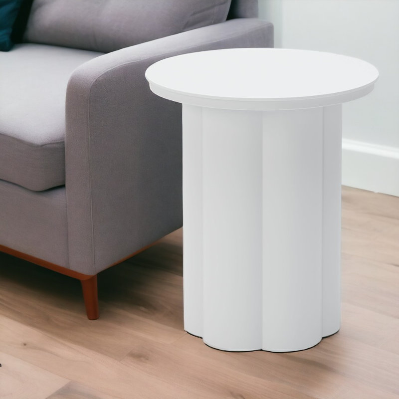 Table de bout ronde à piédestal en aluminium blanc 19 po