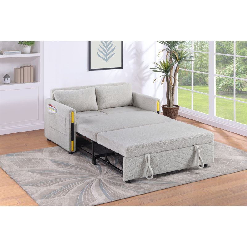 Causeuse-lit en velours de peluche beige 55,5 po Percy, Beige