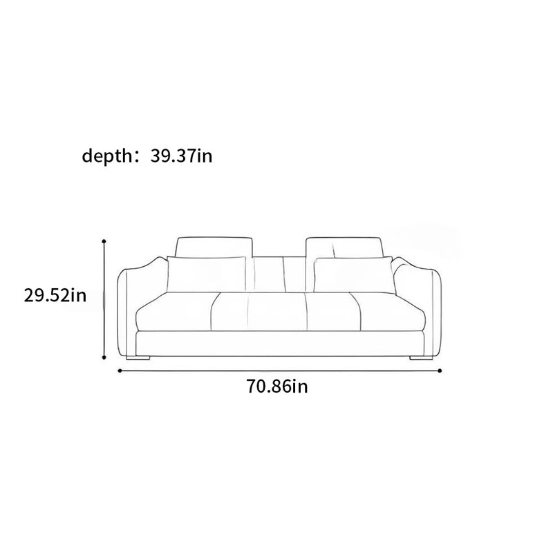 Canapé droit de salon italien minimaliste, H 29,52 po x l 70,86 po x P 39,37 po