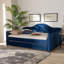 Lit de jour double en velours avec couchette Freya, bleu, H 31,15 po x l 82,45 po x L 58,04 po-290142777-402354485