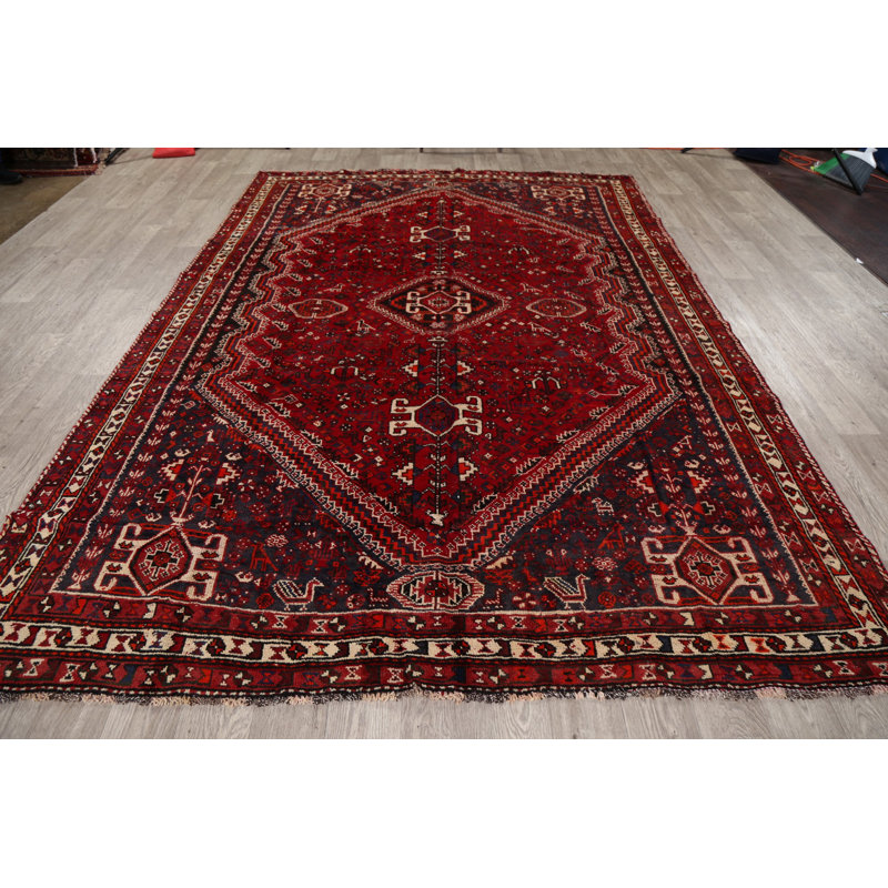Tapis unique en laine noué à la main des années 1950 de 7 pi 1 po x 10 pi 1 po rouge Nohl