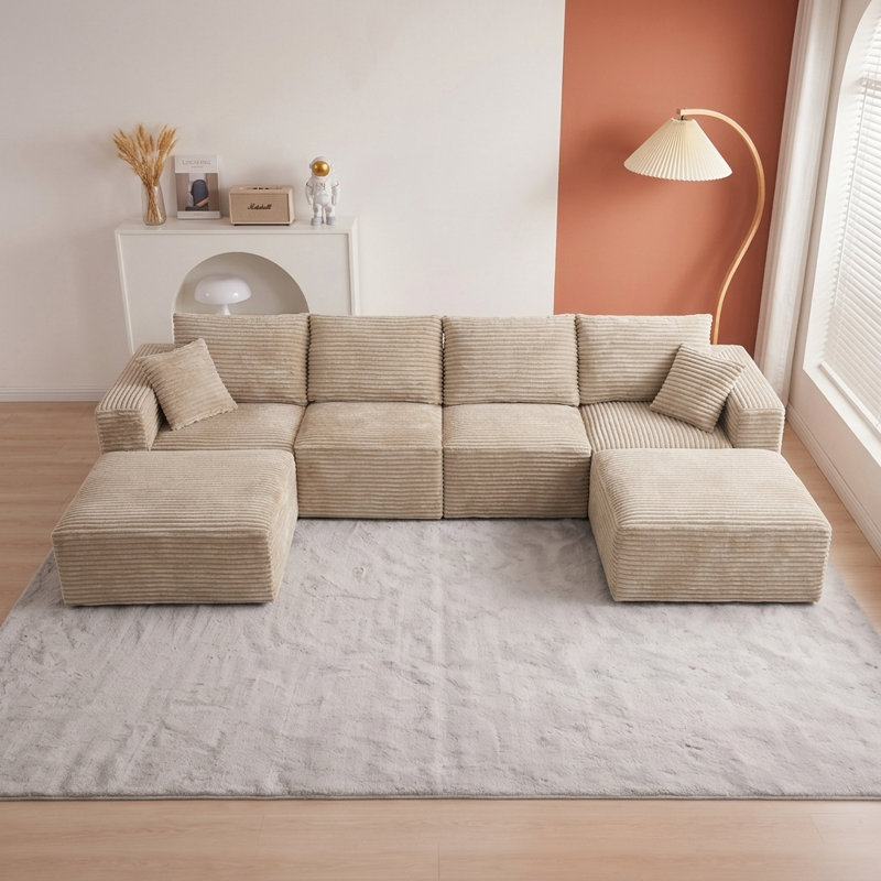 Canapé modulaire 133,2 po avec 2 coussins décoratifs de salon 133,2 po, Chameau
