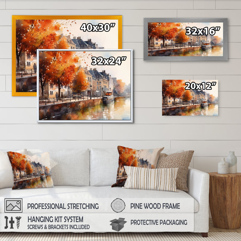 Lorenzia Waterfront Cityscape I sur impression sur toile, Cadre photo noir, H 12 po x l 20 po x P 1 po