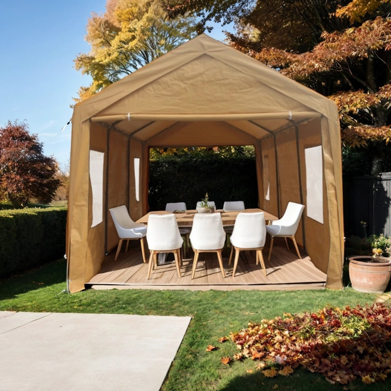 Heavy-Duty Outdoor Polypropylene Garage Shed, 112.91" H x 121.93" W x 241.91" D, Sand