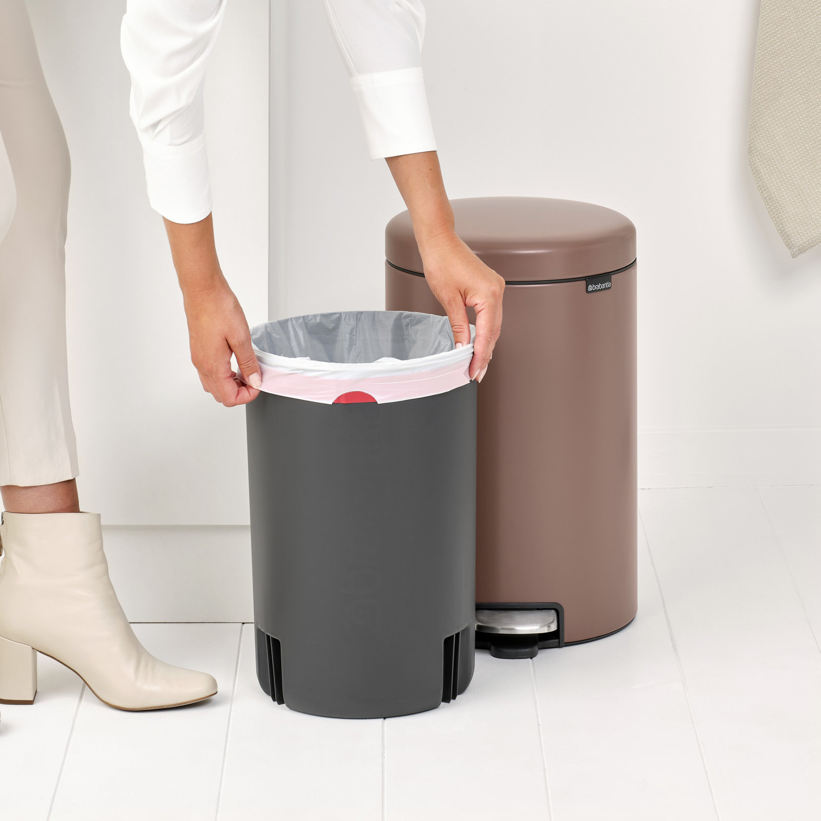 Brabantia Newicon 5.3gal Step-On Can, Satin Taupe