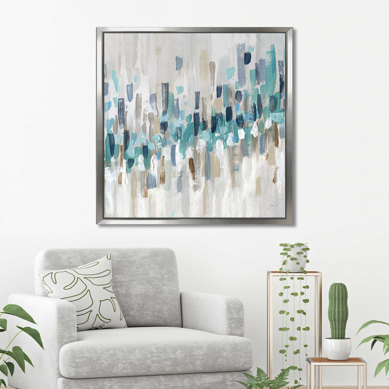 Staccato Blue II par Katrina Craven - Peinture, Cadre flottant argent, H 21,5 po x l 21,5 po x P 2 po