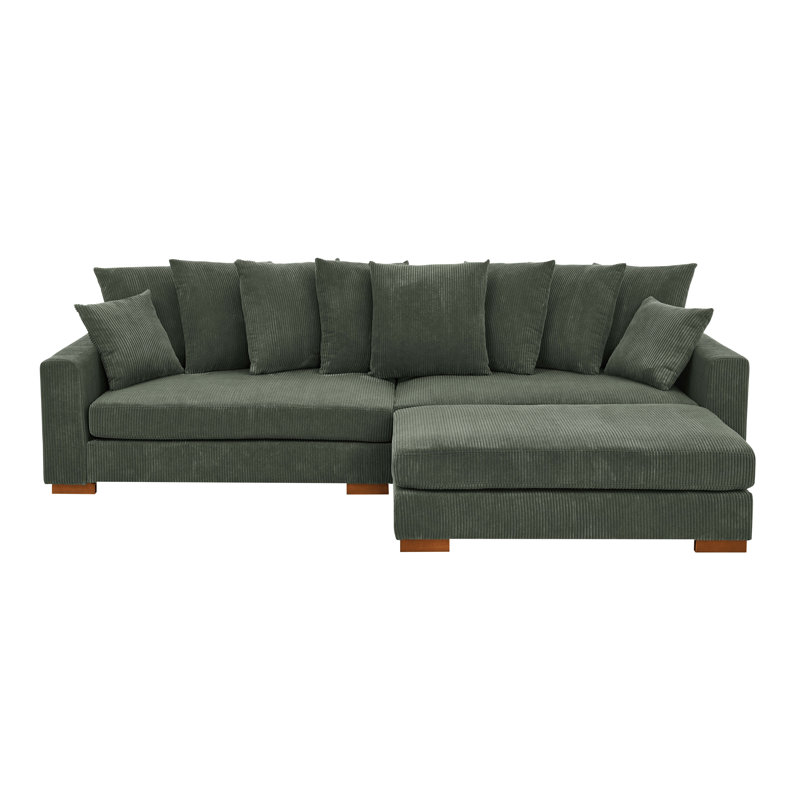 Nalewicki Corduroy L-Shaped Sectional Reversible, Hunter Green Corduroy