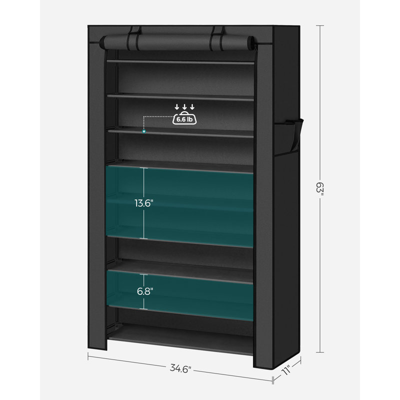 Shoe Rack, 63" H x 34.6" W x 11" D, Black