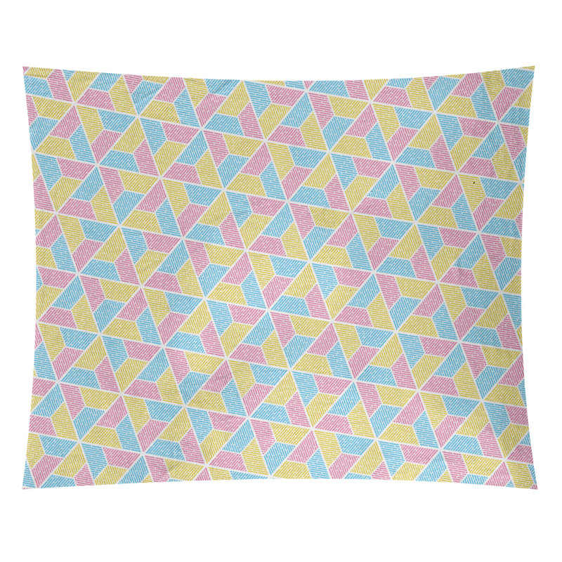 Tapisserie «Avicia Trapezoids» par Katelyn Elizabeth, H 27,5 po x l 37,5 po, Rose / jaune / bleu, Intérieur / extérieur