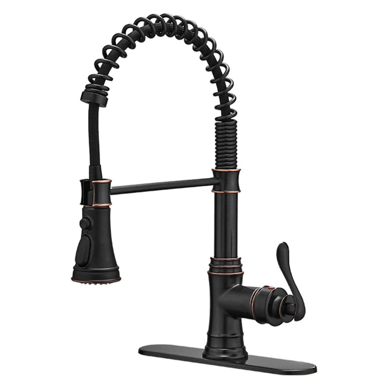 Single Handle Pull Down Sprayer Kitchen Faucet With Advanced Spray, Pull Out Spray With Deck Plate In, Oil Rubbed Bronze