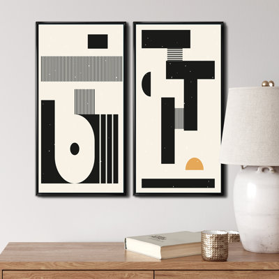 Monochrome Vintage Minimalistic Geometrics II - 2 Piece Graphic Art Set