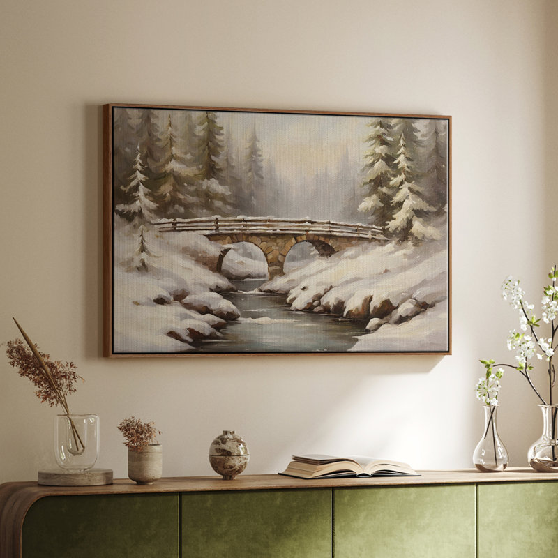 Paysage rétro CLCLVI, Toile encadrée noyer flottant, H 17 po x l 25 po x P 2 po
