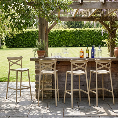 29.5" Stackable Patio Bar Stool, No-Assembly All-Weather Plastic Counter Stool with Backrest for Outdoor, Indoor, Kitchen Island, Balcony