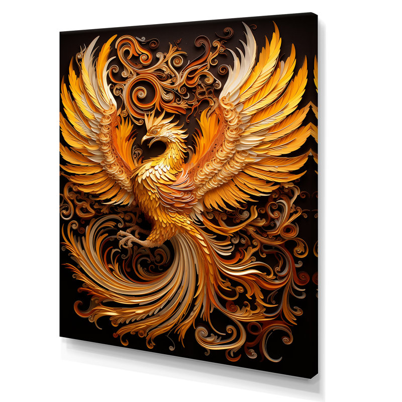 Mythical Creature Golden Griffin Pheonix sur toile, H 32 po x l 16 po x P 1 po, Toile tendue