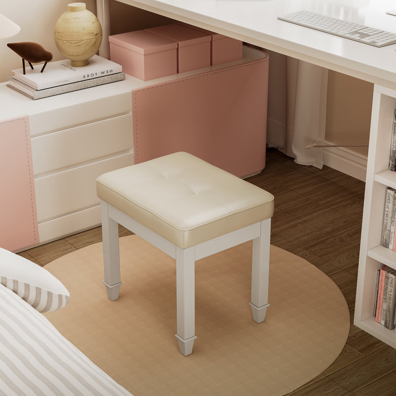 Tabouret en polyuréthane classique avec pieds en bois - Disponible en deux couleurs élégantes, Crème