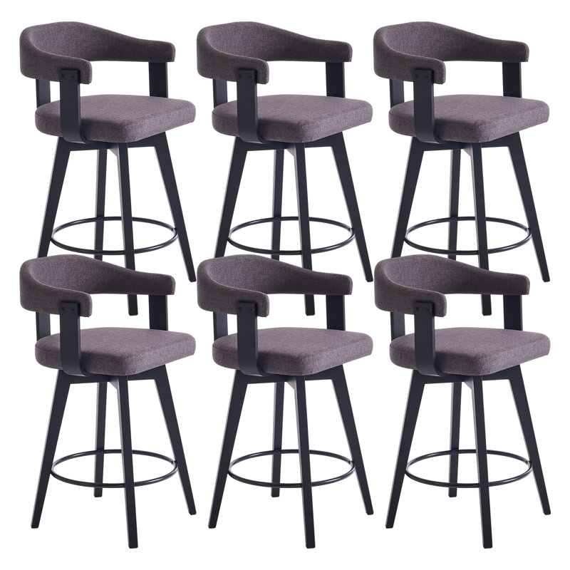 Tabouret de bar pivotant revêtu de lin 26 po, Noir, Lin gris foncé, 6