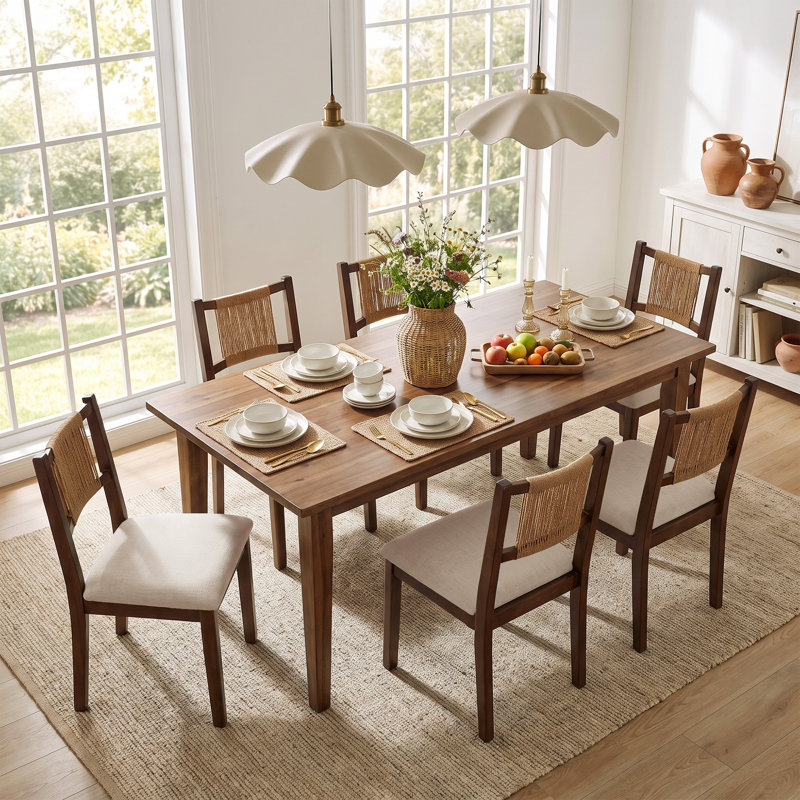 Chaise de salle à manger en corde tissée à la main avec siège rembourré, 6, Khaki