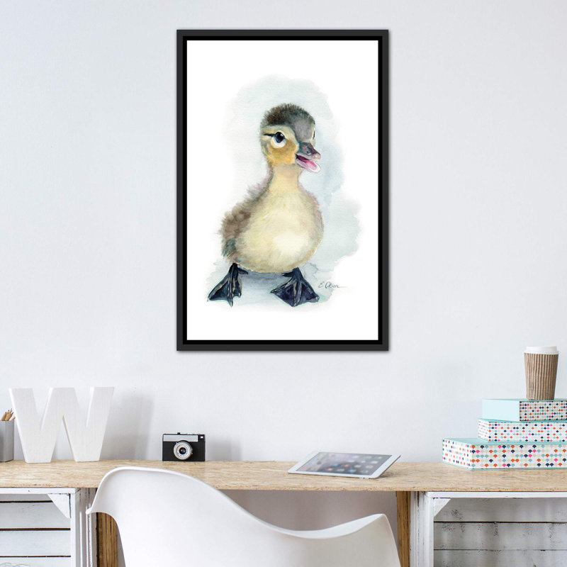 «Baby Duckling», reproduction d'art, Toile avec cadre noir patiné, Pas de tapis, H 40 po x l 26 po x P 1,5 po
