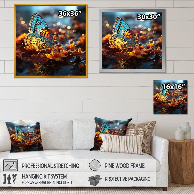 Enchanted Hues Transport Butterflies II - impressions sur toile papillon, Cadre simple noir, H 24 po x l 24 po x P 1 po