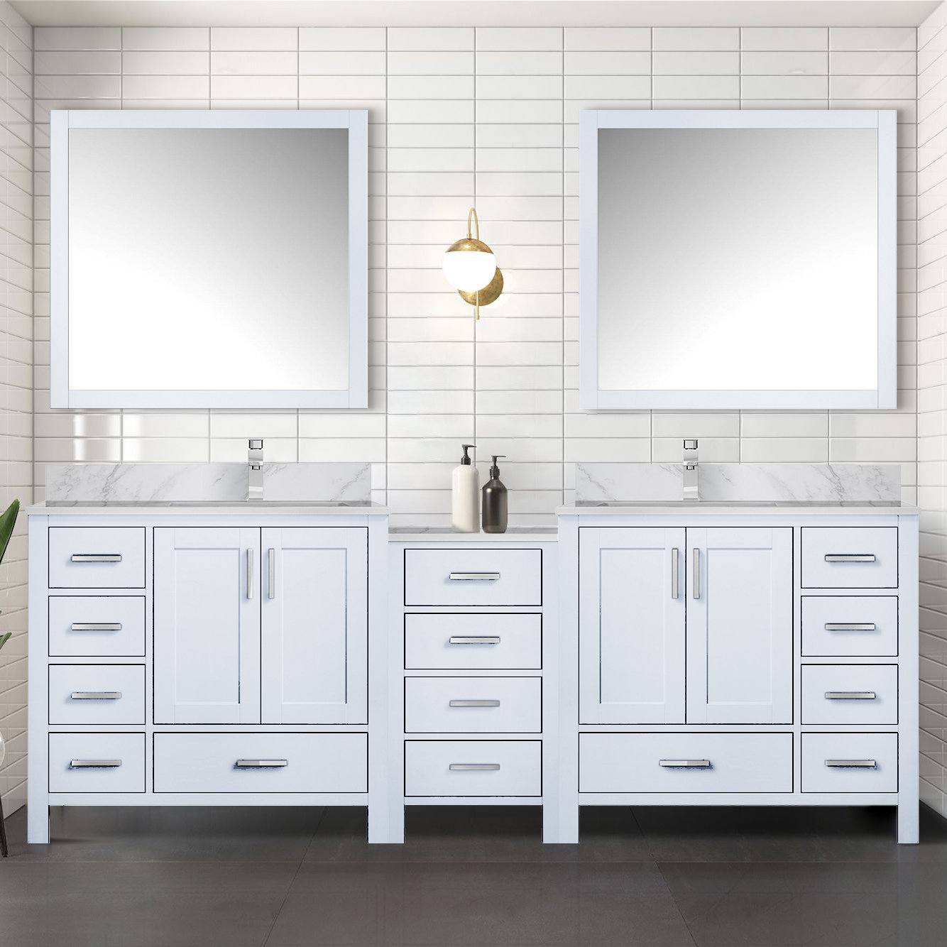 Lexora 92'' Free Standing Double Bathroom Vanity with Carrara Marble ...
