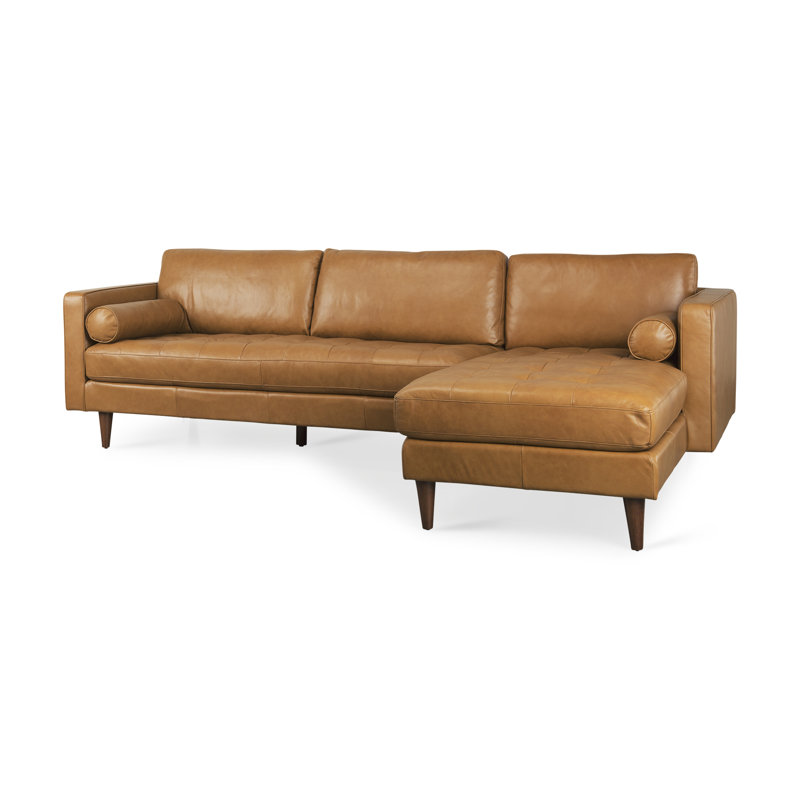 Arshon 100" Wide Genuine Leather Sofa & Chaise, Right Hand Facing