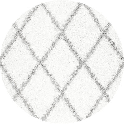 Tapis blanc à poil long à motif marocain performance Darryll