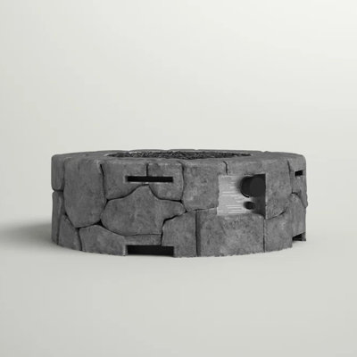 Reinforced Concrete Outdoor Heating Fire Pit - 28''w X 9''h, Charcoal Grey, Stainless Steel, 40,000 Propane, Easy Push-button Ignition, 108" Hose, With Cover 9''h Fireplace Propane Powered, , Includes