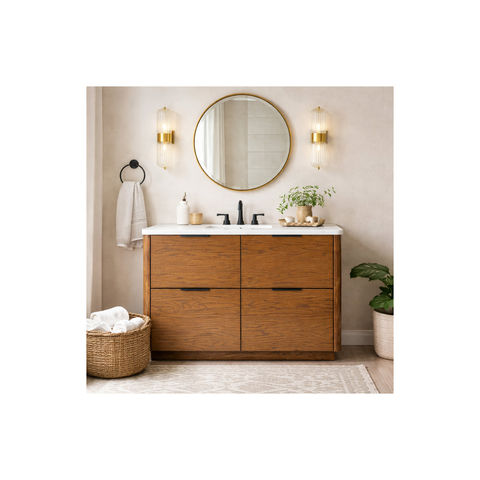Tahani 48" Single Sink Bathroom Vanity with Marble Countertop, Medium Oak
