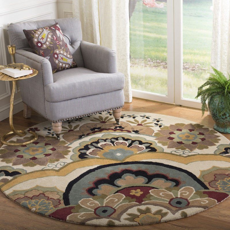 Soho Hand Tufted Wool And Viscose Floral Rug, Round 6'