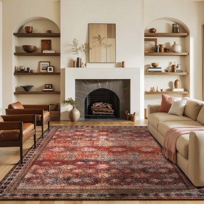 Large Oriental Floral Living Room Rug Washable Bedroom Rug Non-Slip Colourful Vintage Accent Floor Carpet For Home Decor
