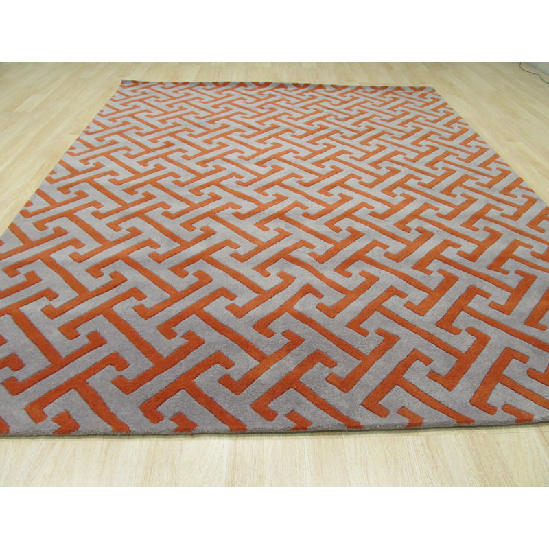 Tapis gris confortable en laine touffeté à la main Celia, Rectangulaire 8 pi x 10 pi