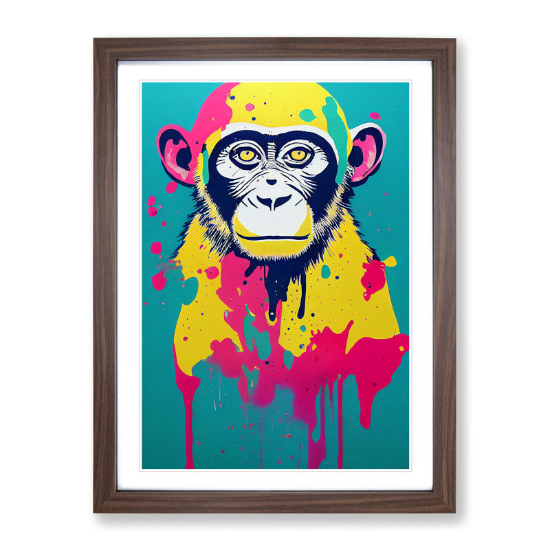 XV1022-3184X Paint Drip Monkey No.5 1 Piece Single Picture Frame Wall Art, 46cm H x 34cm W x 2cm D, Walnut
