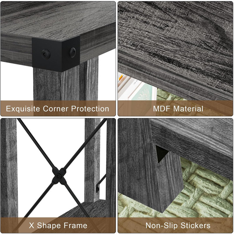 Gray Rustic X-Design MDF End Table Set with Storage Shelf