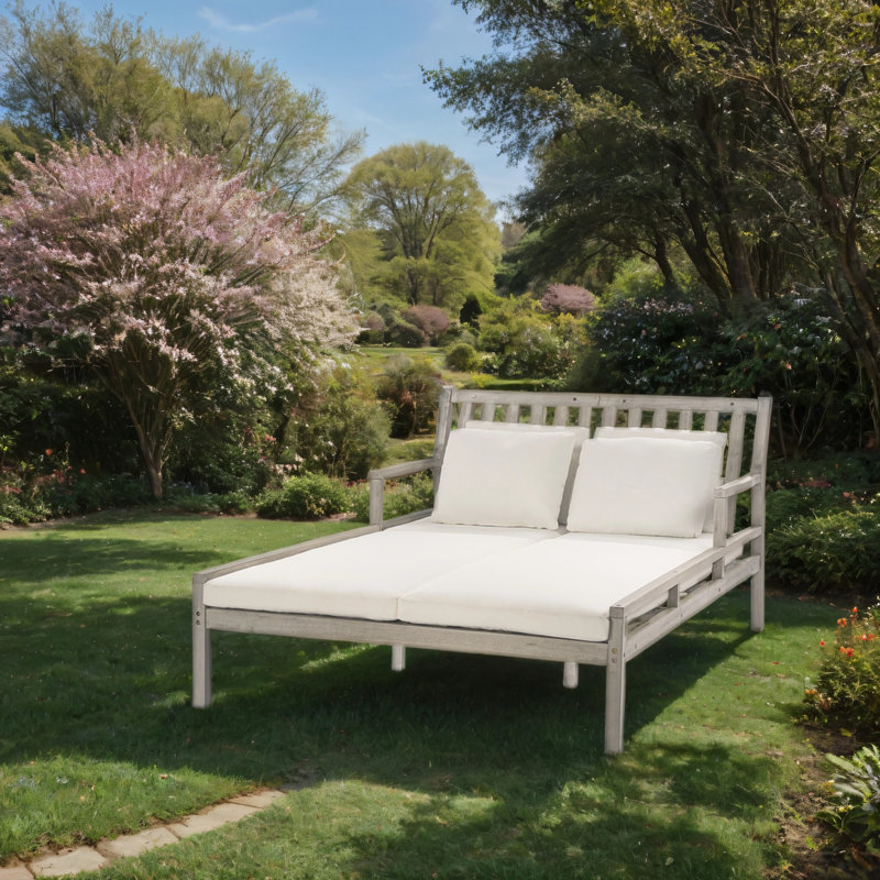 Lit de bronzage extérieur gris + quatre coussins, Blanc