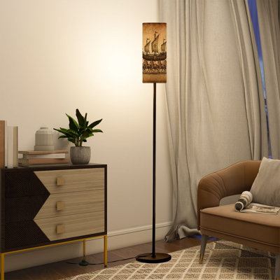 Modern Tall Floor Lamp with Remote Control Dimmable LED, Adjustable Lampshade Vintage Nautical Sailing Ship Drawn by Horses Aged Paper for Living Room Bedroom Office