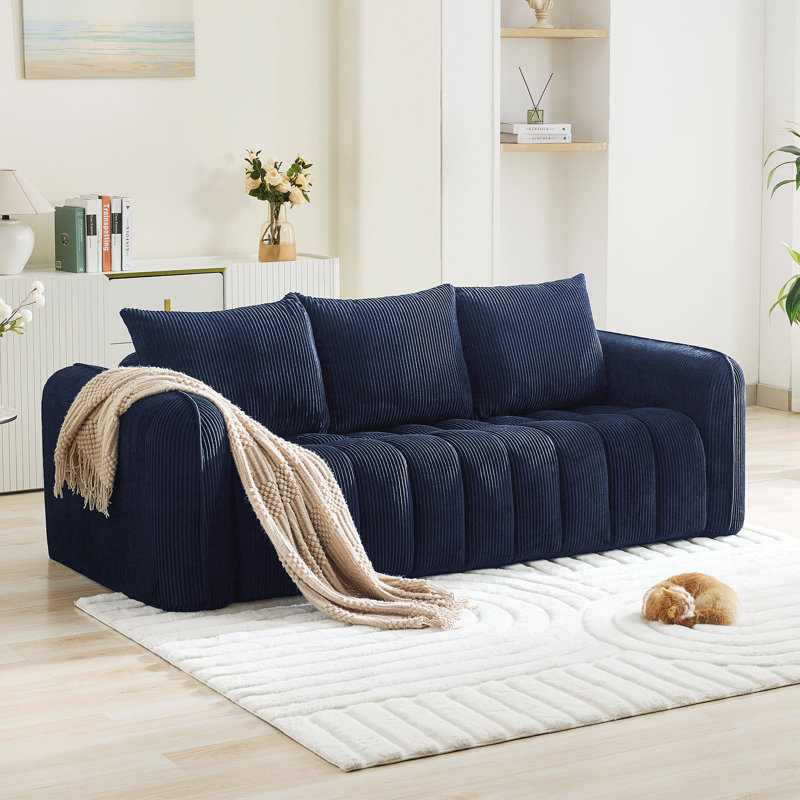 Modern Upholstered  Compression Sofa for Living Room, 3, Navy