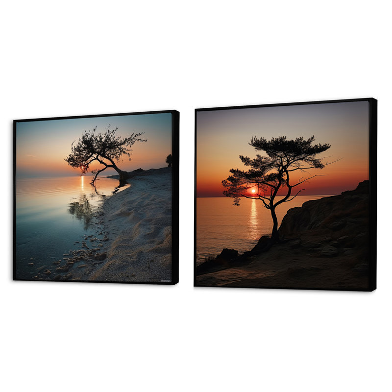 Coastal Tree Panorama - Coastal Sunset, Cadre flottant noir, H 16 po x l 33 po