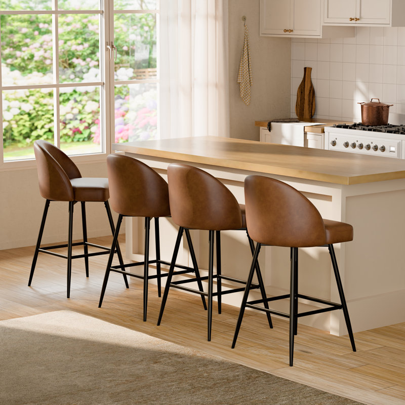 Ensemble de 4 tabourets de bar pivotants Levick, tabourets de bar hauteur comptoir avec dossier et pieds en métal - Brun