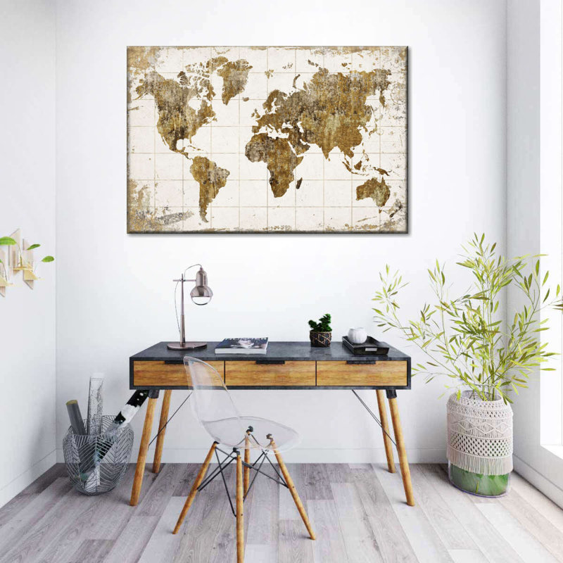 Grunge Vintage World Map Canvas Print, 16" H x 24" W x 1.25" D
