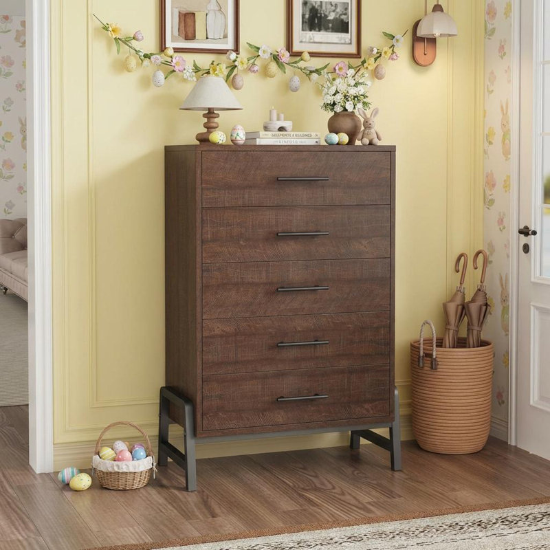 5 Dresser for Bedroom, 50.5 in Tall Drawer with Large Storage Space, Freestanding Wooden Closet Storage Dresser Chest for Living Room, Bedroom, Entryway