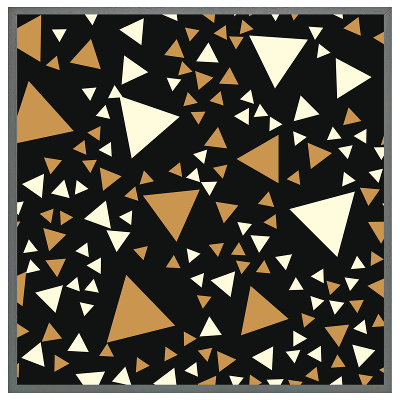 Delshire Triangles On Black - Single Picture Frame Print, 61cm H x 61cm W x 4cm D, Grey Framed