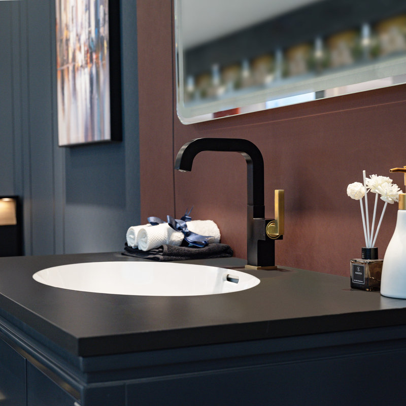Single Hole Bathroom Faucet with Drain Assembly, Single Handle Bathroom Sink Faucet, Gold/Matte Black