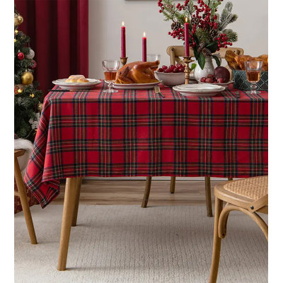 Green Classic Tartan Plaid Holiday Tablecloth 56" W X 72" L