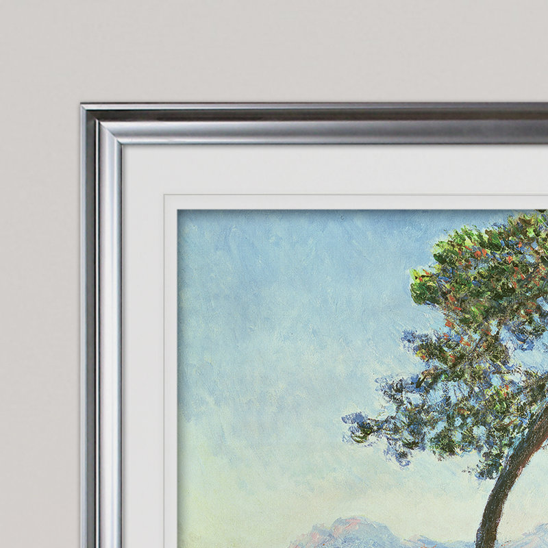 « estã© rel-montagnes » par claude monet, peinture à l’huile, H 30 po x l 42 po x P 2 po, Cadre argenté, Pas de tapis