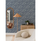 Idalia Navy Floral Flamingo Wallpaper