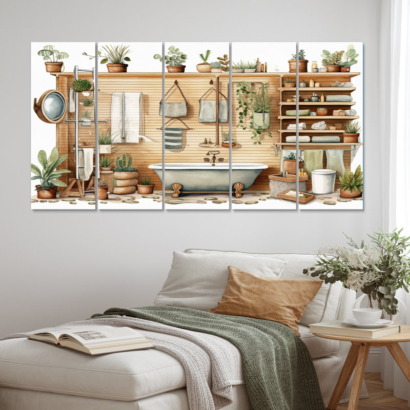 «Natural Bathroom Decor», art mural sur toile, 5 panneaux égaux