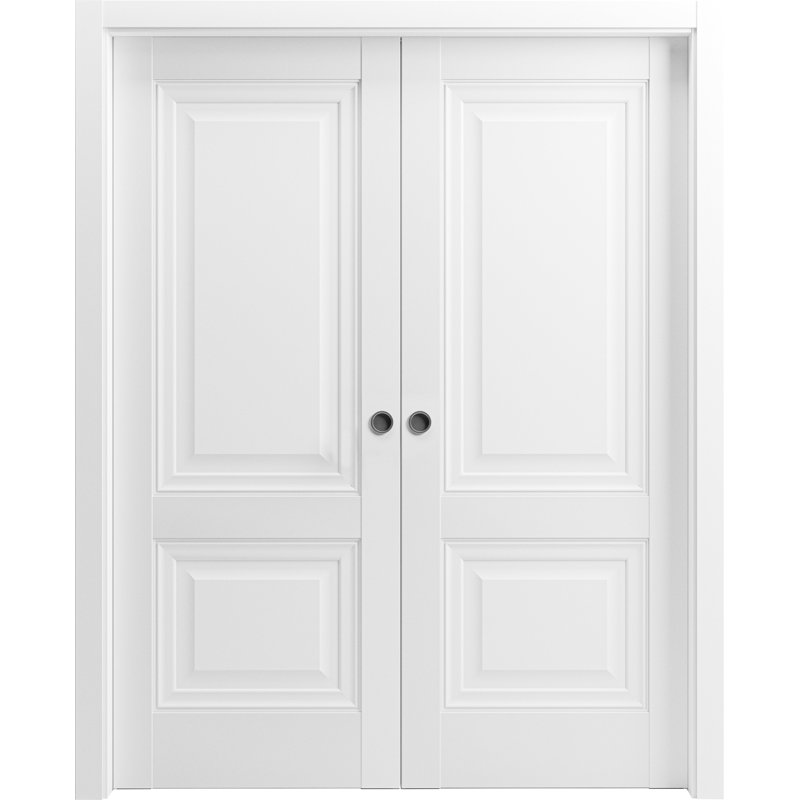 Portes coulissantes françaises à double poche | Lucia 8831 soie blanche | Ensemble de quincaillerie pour rails