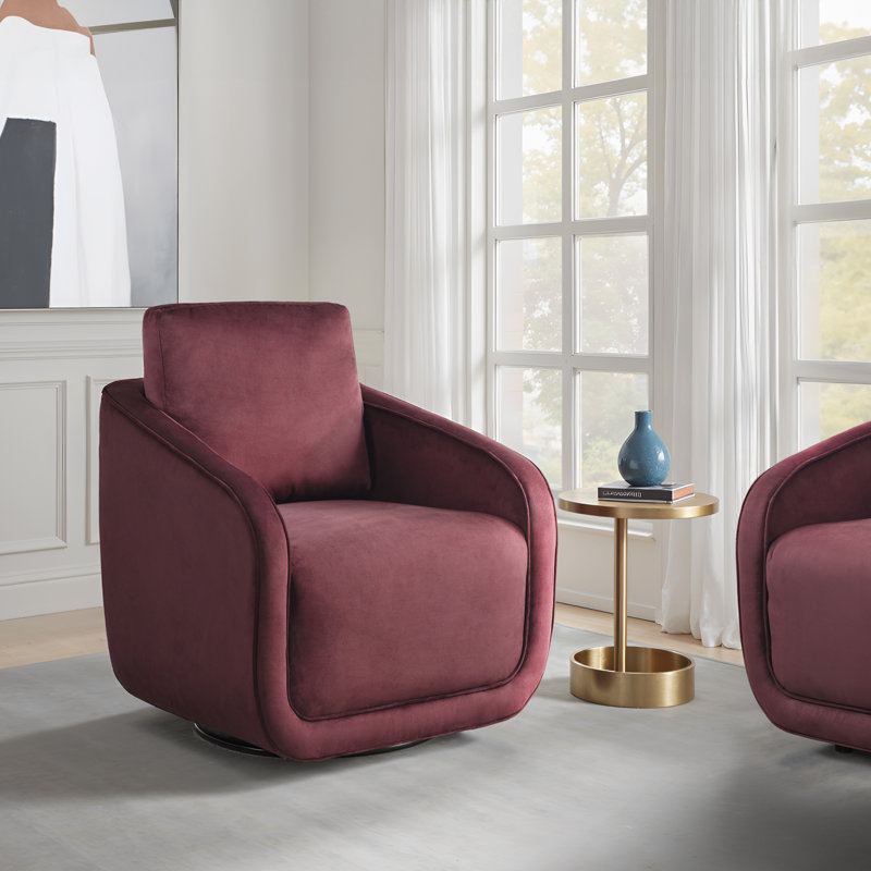 Fauteuil d'appoint pivotant à 360° Lauren en velours de 77 cm de large avec siège à ressorts ensachés, Velours prune