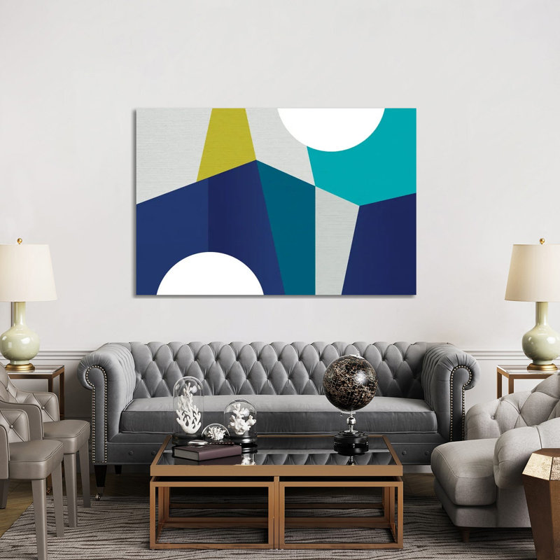 «MCM Geometric Blue II» par Dominique Vari - reproduction d'art sur toile tendue, H 40 po x l 60 po x 1,5 po