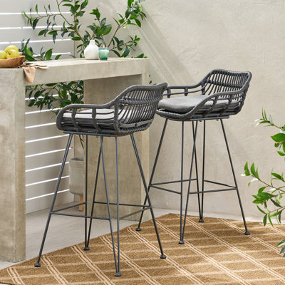 Égée de 22,48 po Larges tabourets de bar d'extérieur avec sièges et coussins gris, coussins d'eau, 2 - gris